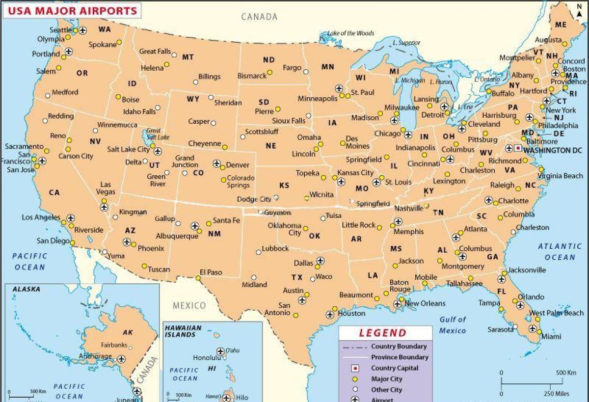 خريطة مطارات الولايات المتحدة الأمريكية