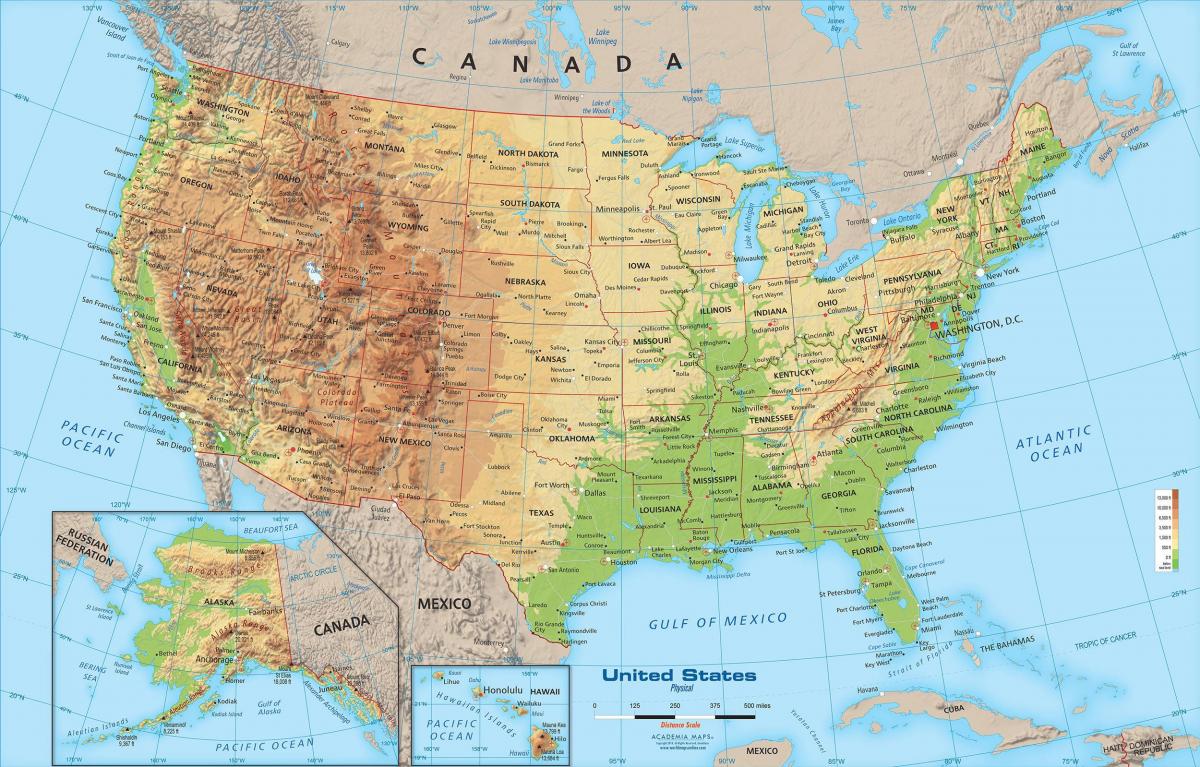 الولايات المتحدة الأمريكية خريطة شكل الأرض