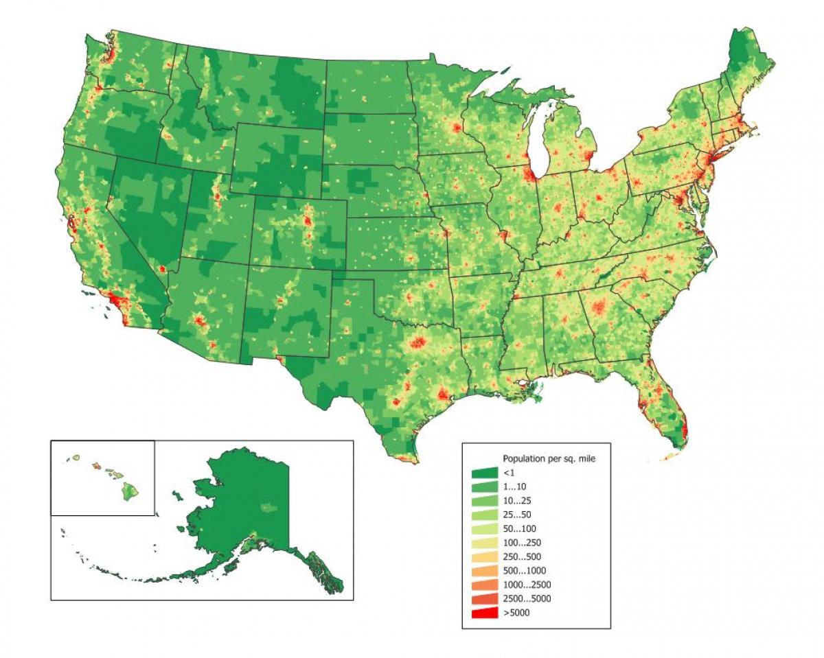 خريطة الكثافة في الولايات المتحدة الأمريكية