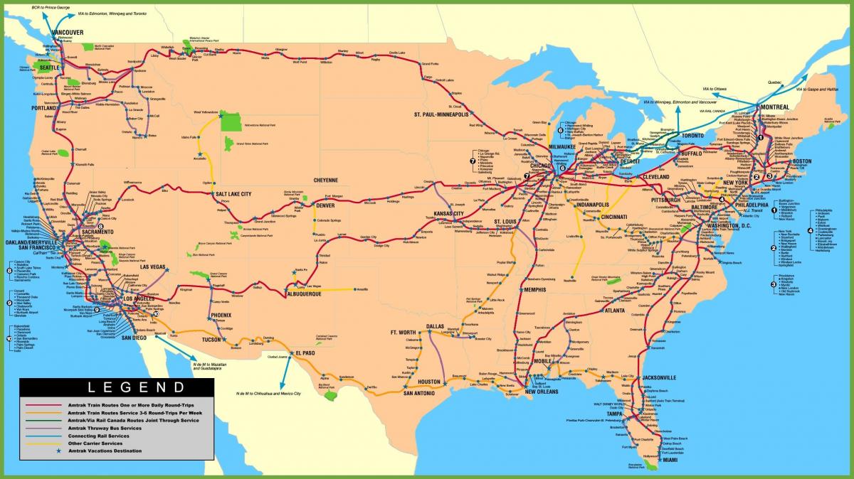 الولايات المتحدة الأمريكية خريطة خطوط القطار