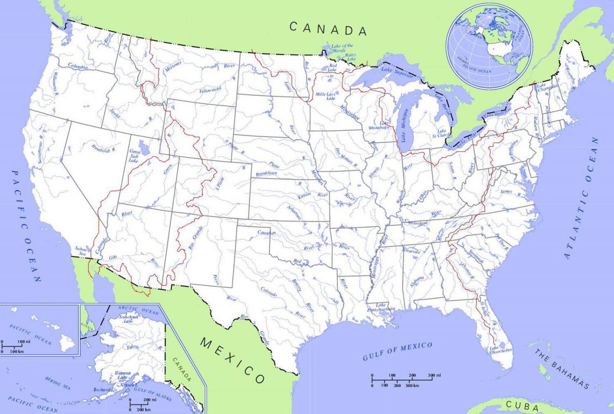 خريطة الأنهار في الولايات المتحدة الأمريكية