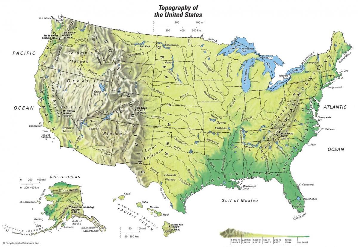 خريطة طوبوغرافية للولايات المتحدة الأمريكية